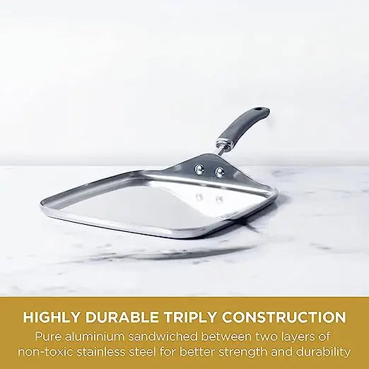Meyer Trivantage Stainless Steel Open Square Tawa 31612 28cm Silver