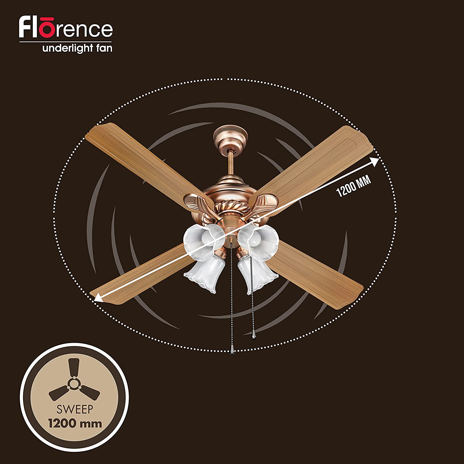 Havells Florence Underlight 1200mm Ceiling Fan (Walnut Black Antique Copper)