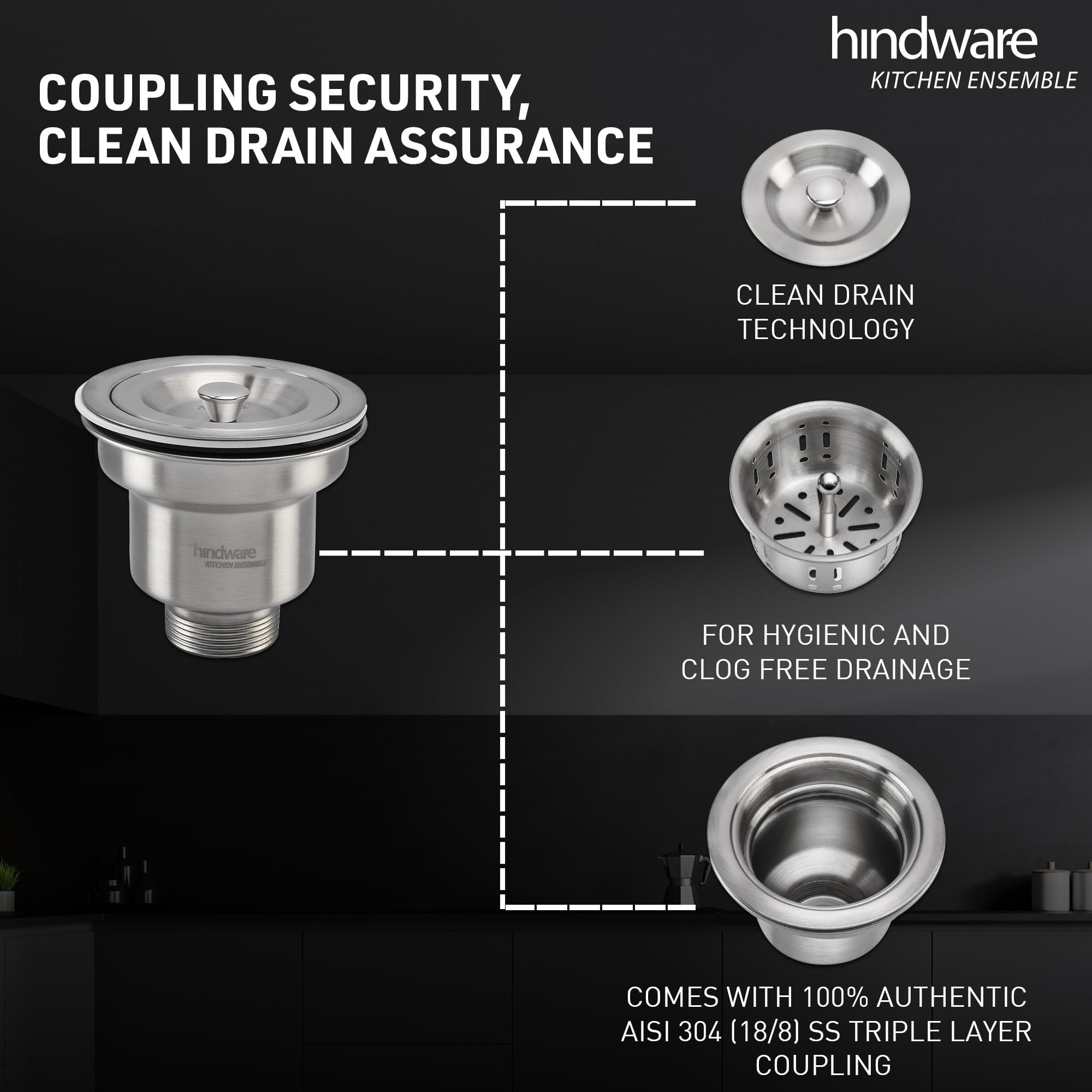 Hindware Kitchen Sink, Stainless Steel, Handmade Single Bowl Single Drain Board Kitchen Sink (Marino Neo 31x19x9)