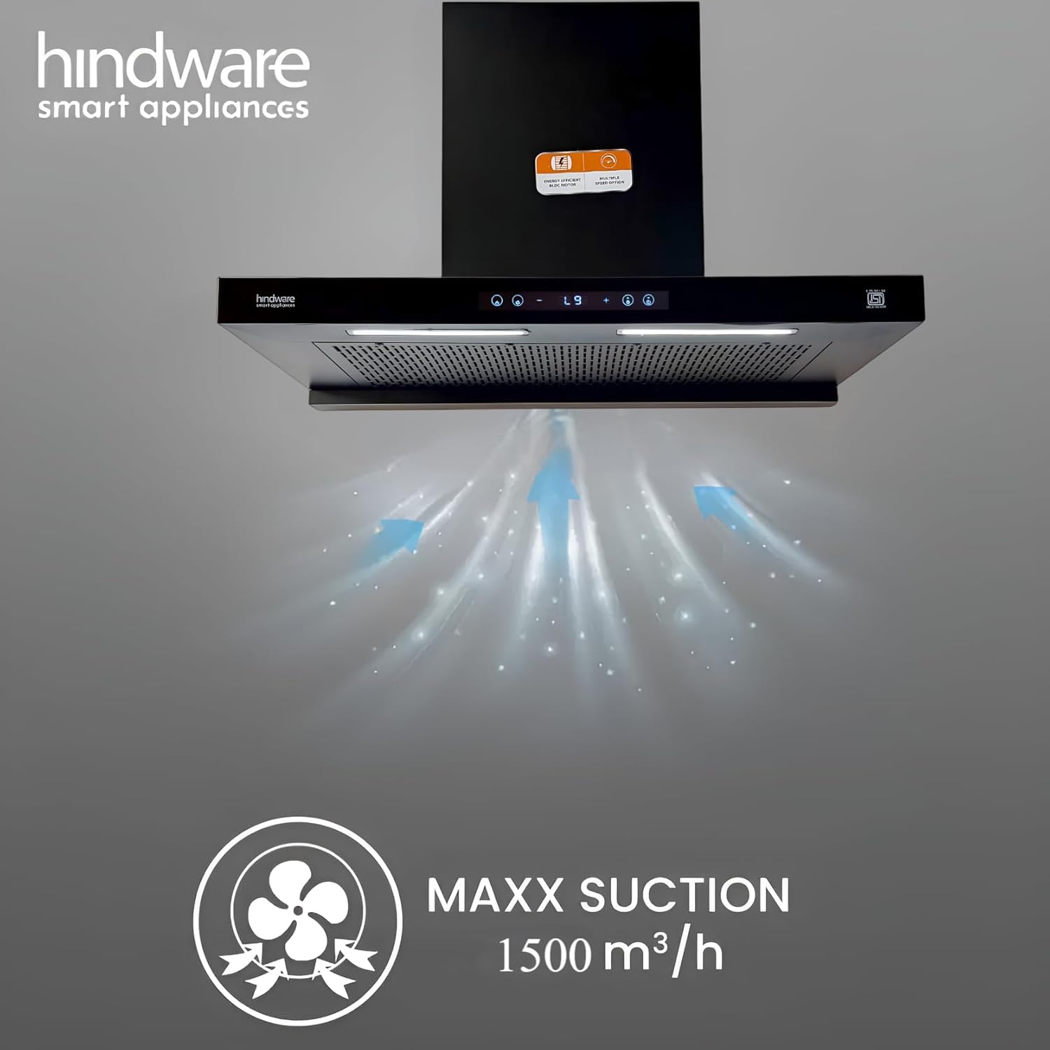 Hindware Smart Appliances DARCIA BLDC 90 | NEW LAUNCH | 1500 m³/hr | Filterless Auto-Clean Kitchen Chimney With 9- Speed Motion Sensor & Touch Control | 2025 Model 90cm (Black)
