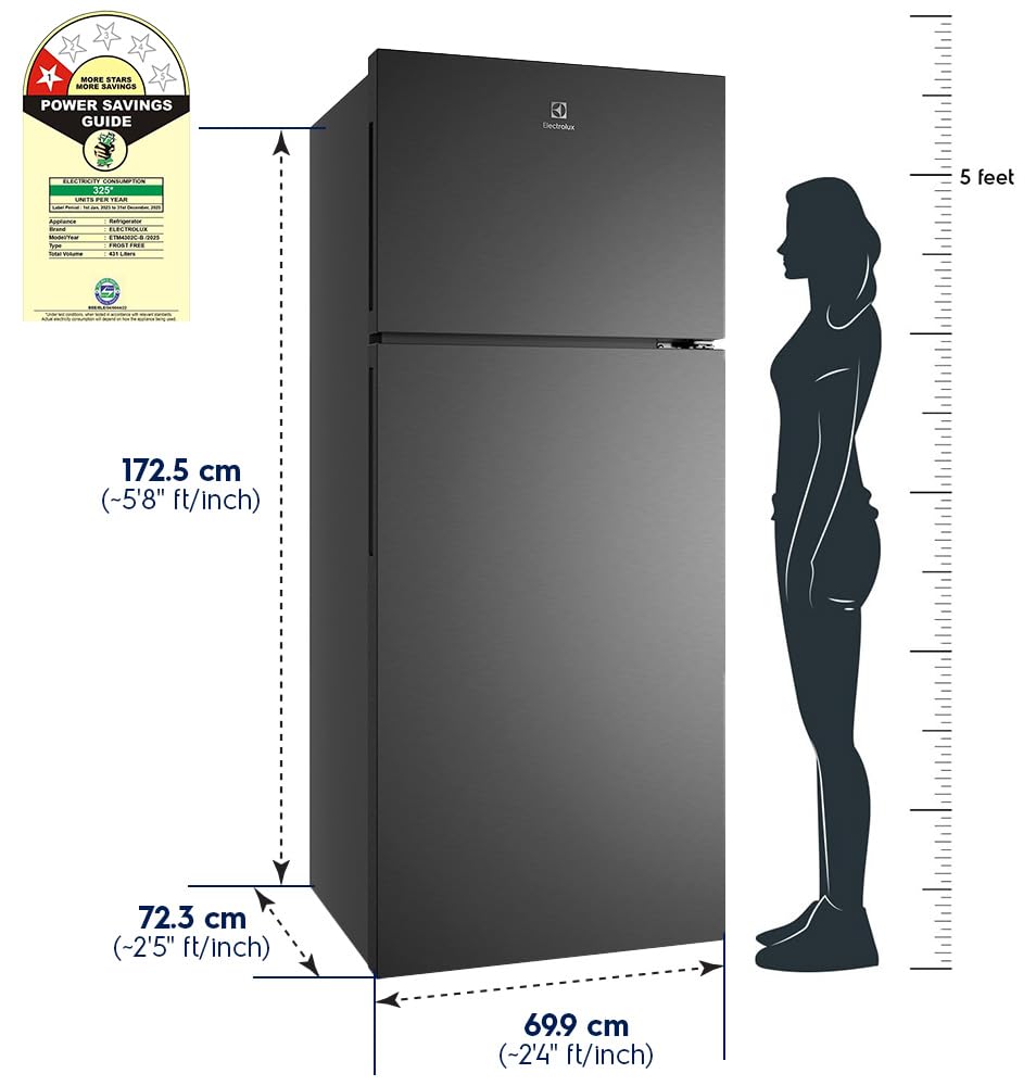 Electrolux ETM4302C-B: 431L Double Door Fridge with Advanced Cooling Tech