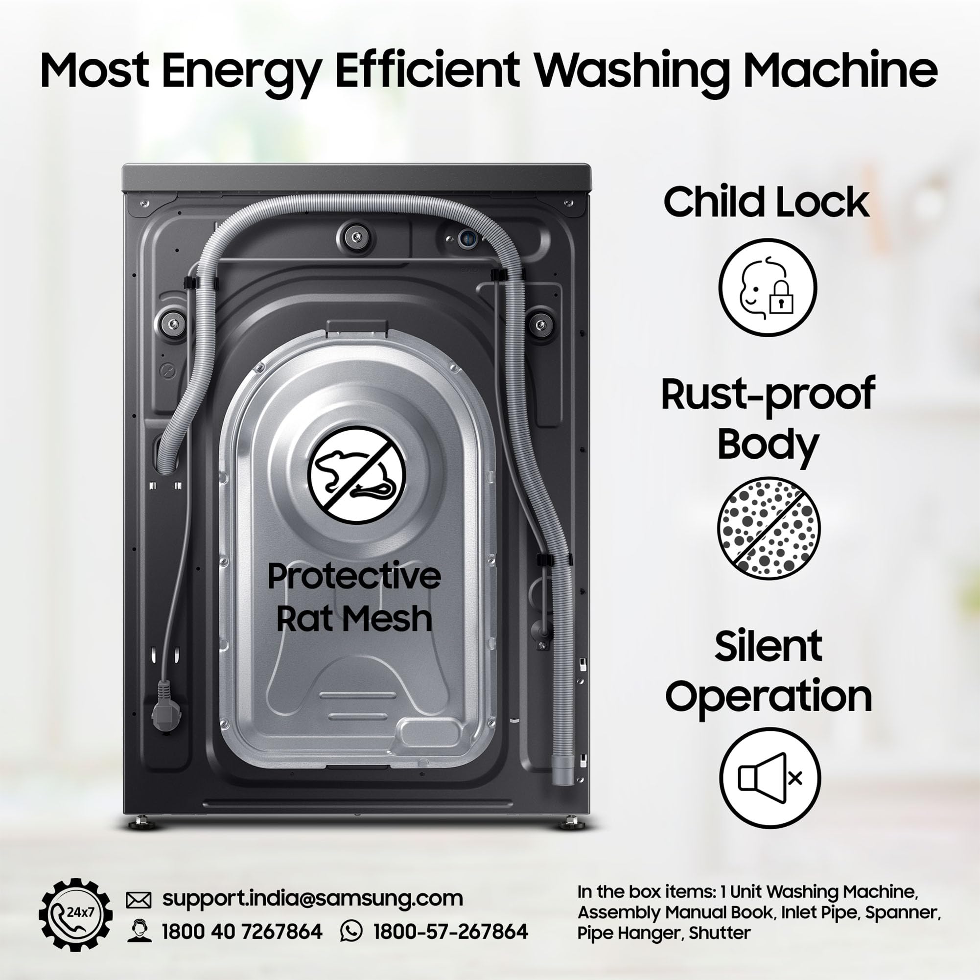 Samsung 9 kg, 5 Star, Hygiene Steam with Inbuilt Heater, Digital Inverter, Fully-Automatic Front Load Washing Machine (WW90T4040CB1TL, Black)