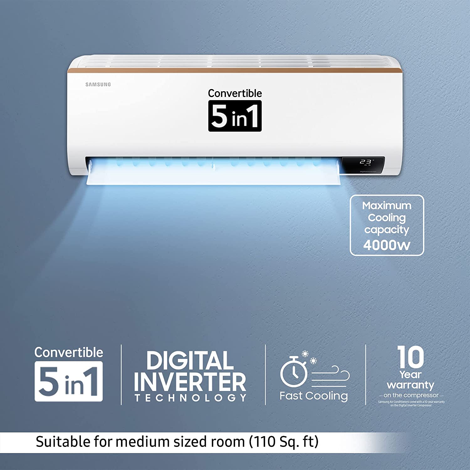 Samsung 1 Ton 5 Star Inverter Split AC AR12CY5ZAGD White