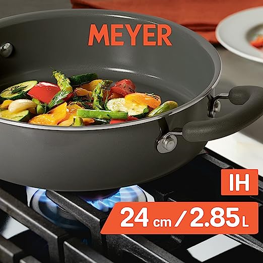 Meyer Anzen Ceramic Coated Covered Sauteuse Induction Pan 11807 24 cm Grey