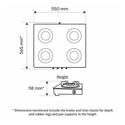 Glen 4 Burner LPG 6mm Thick Toughened Glass Top Gas Stove|Brass Burner|ISI Certified|Manual Ignition|Black|Drip Trays|Revolving Inlet Nozzle|2 Year Warranty On Product|CT4B55BLBB