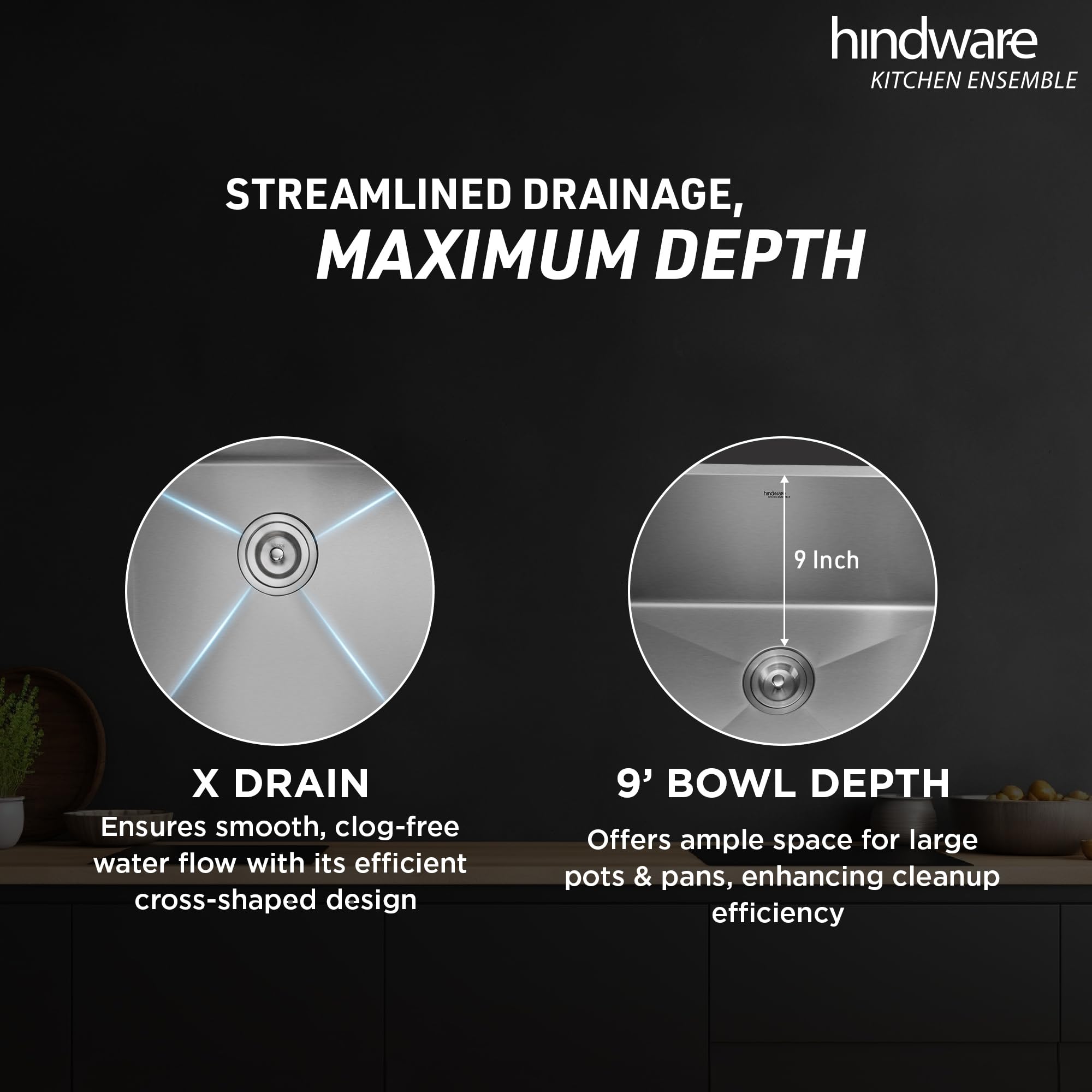 Hindware Kitchen Sink, Stainless Steel, Handmade Single Bowl Single Drain Board Kitchen Sink (Marino Neo 31x19x9)
