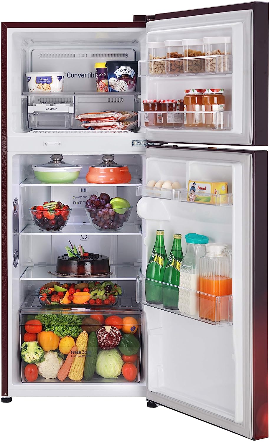 LG 260 L 2 Star Frost Free Inverter Double Door Refrigerator (GL-T292RSCY, Scarlet Charm, Convertible)