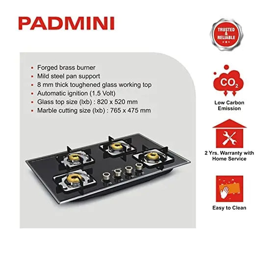 Padmini Gas Stove, 4 Burner, Black (CS-405 GL-IB)