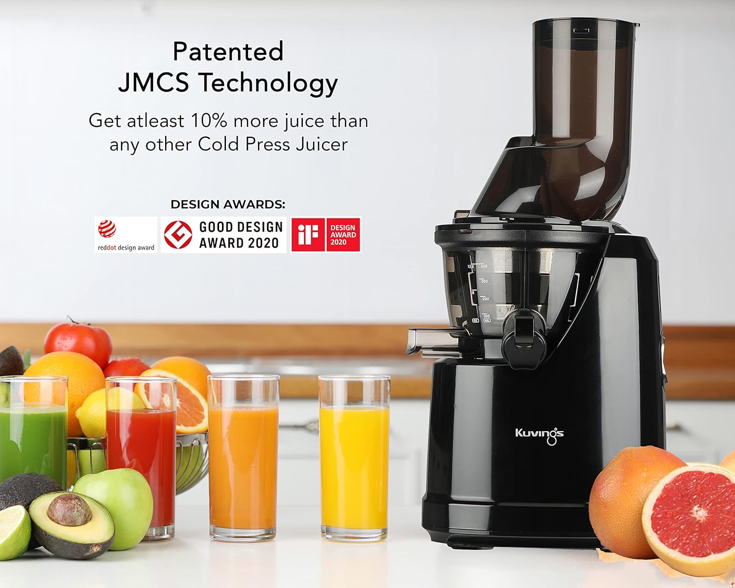Kuvings B1700 Phantom Black Professional Cold Press Juicer with Smoothie & Sorbet Strainers, JMCS Technology - Whole Slow Juicing at its Finest!