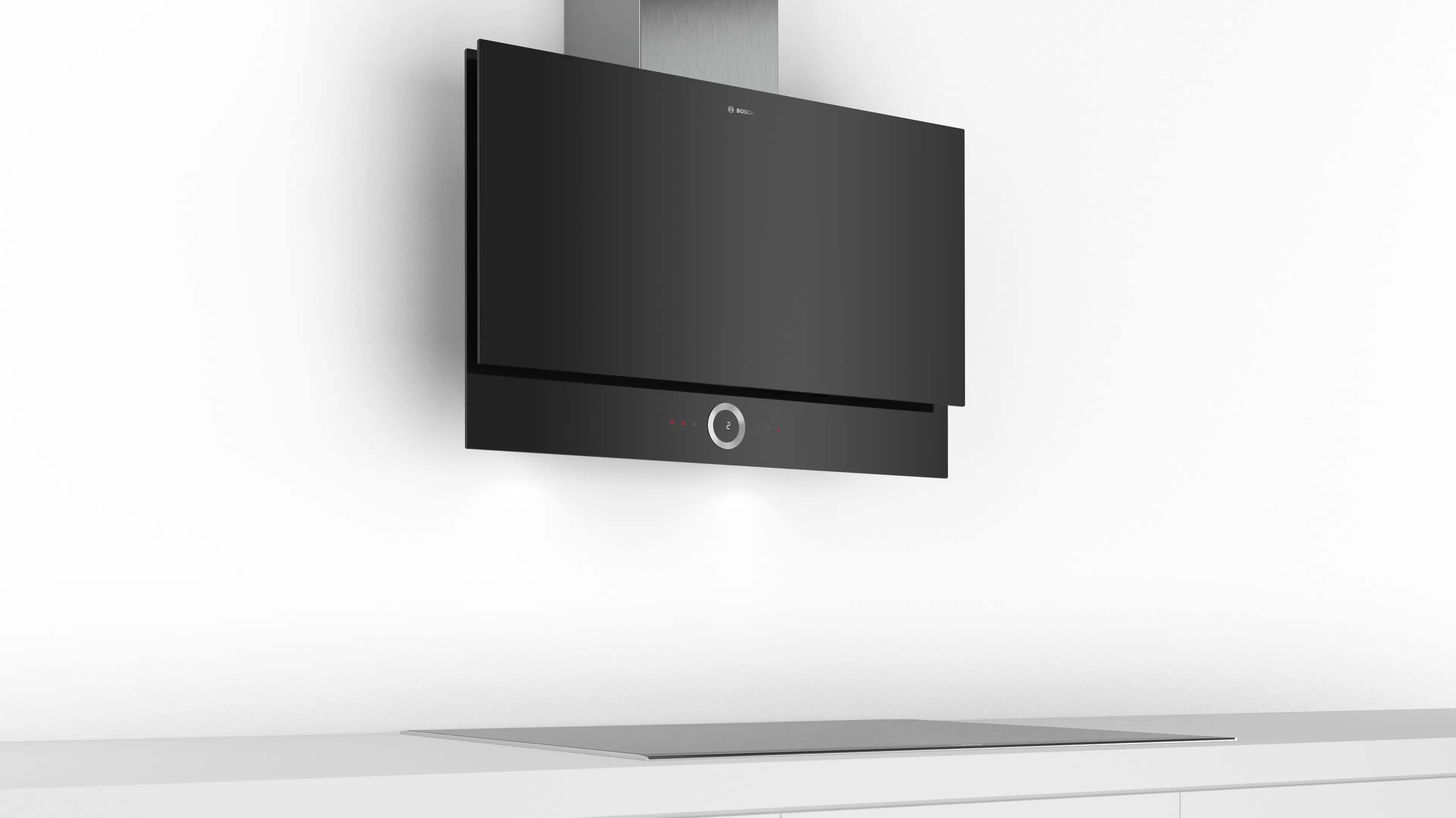 Bosch DWF97RV60I Series 8 wall-mounted cooker hood 90 cm clear glass black printed