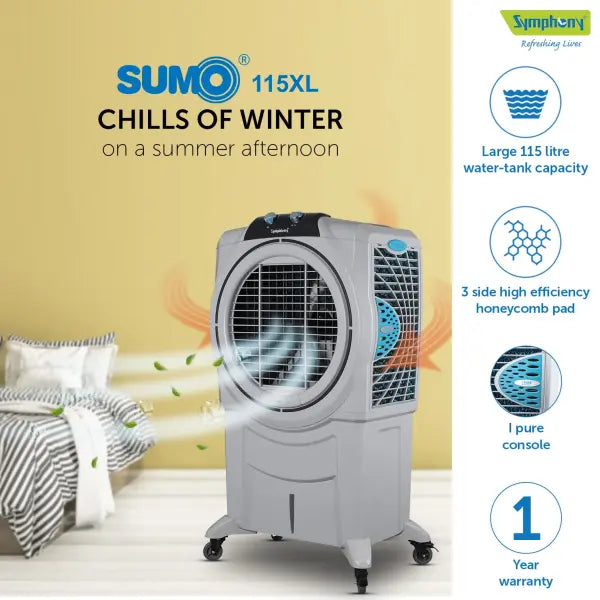 Symphony Sumo 115 XL Powerful Desert Air Cooler 115-litres (Grey)
