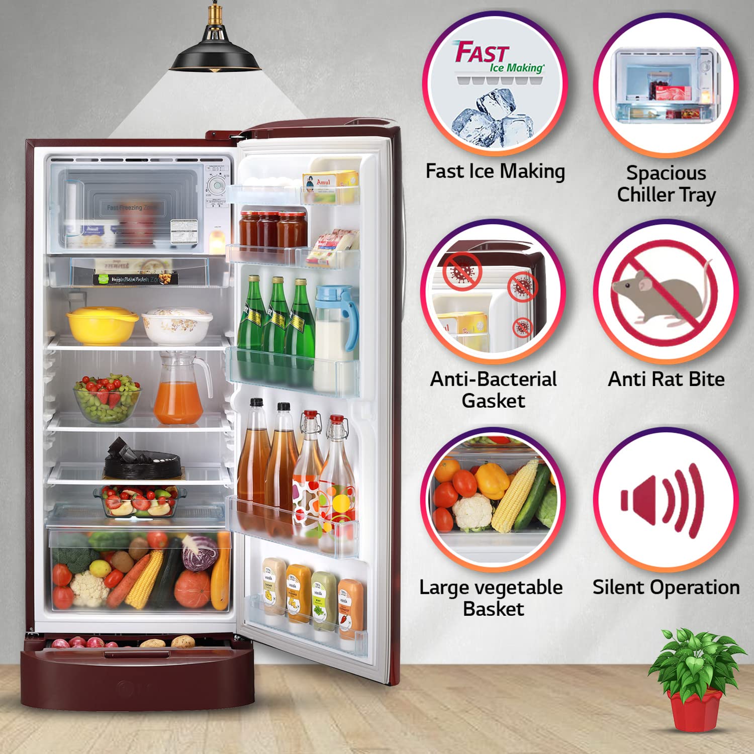LG Refrigerator  ‎GL-D241ASCY 224lt ‎Scarlet Charm