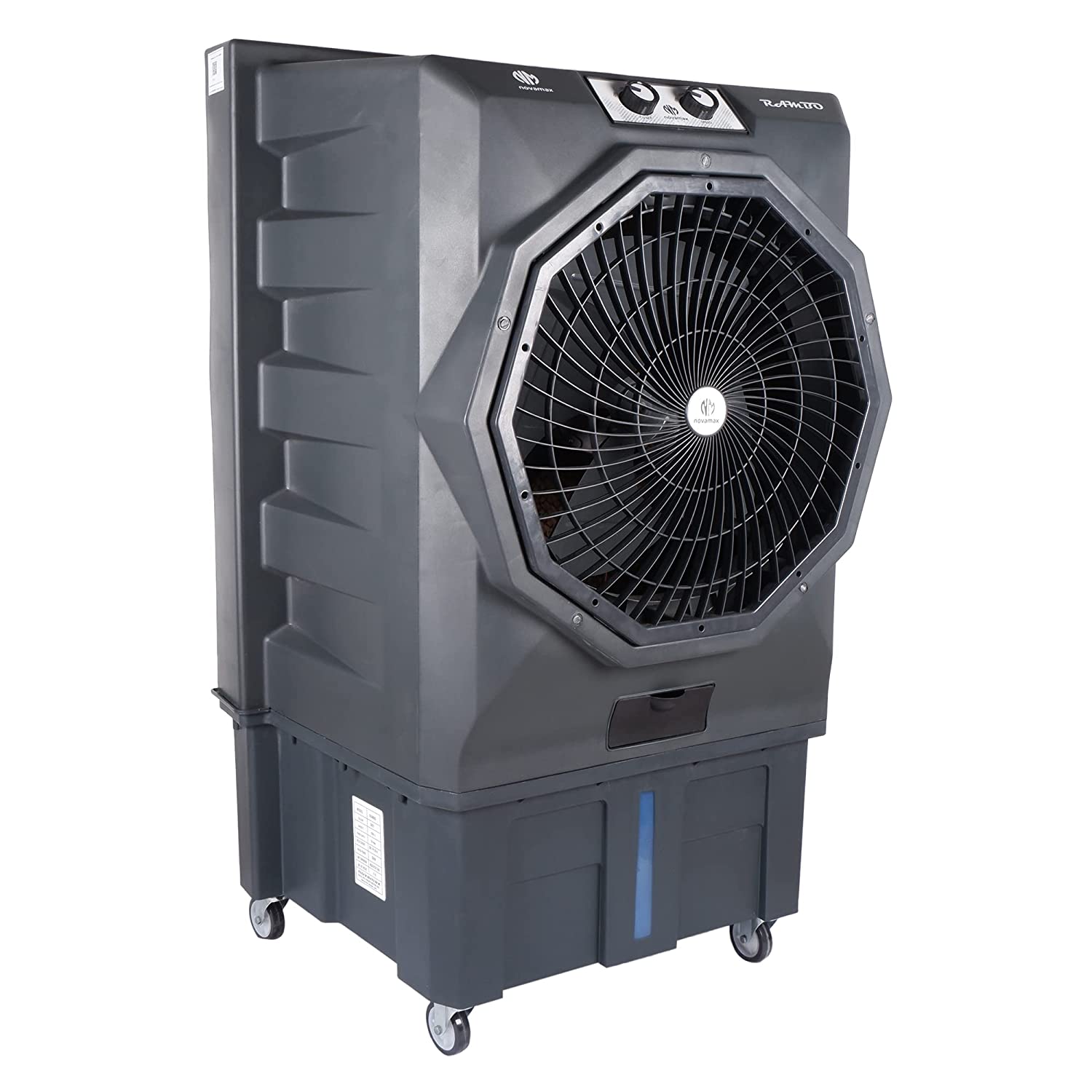 Novamax Rambo 100 L Heavy Duty Desert Air Cooler With High-Density Honeycomb Cooling Pads, 3-Speed Control, Powerful Air Throw & Auto Water Refill Technology (Grey)