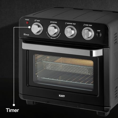 Kaff MFAFOT25 Electric Oven Toaster Grill (OTG) for Kitchen 25 Litre, 1700W | Rotisserie, Air Fryer, Convection, Defrost | Stainless Steel Finish Designer Knobs & Stylish Handle (Black)