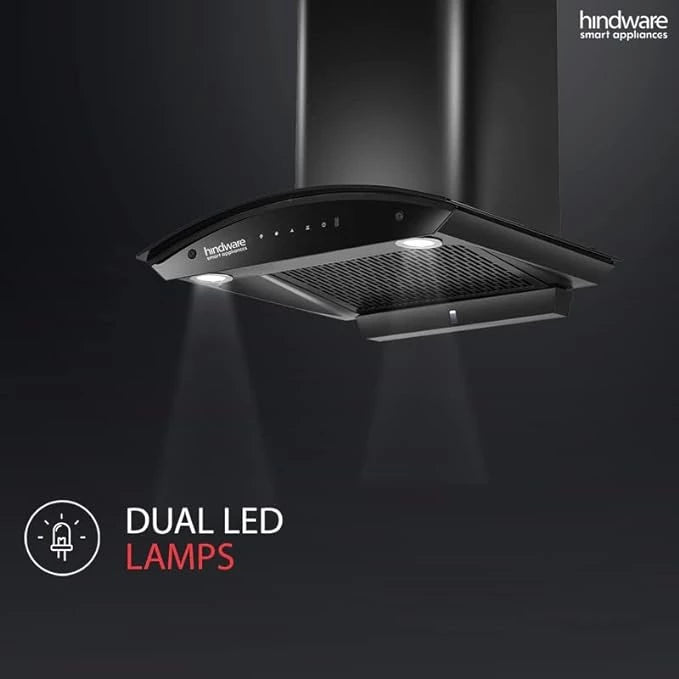 Hindware Divina 60 C BLK Auto-Clean Chimney 1200 m³/hr, Motion Sensor & Touch Ctrl