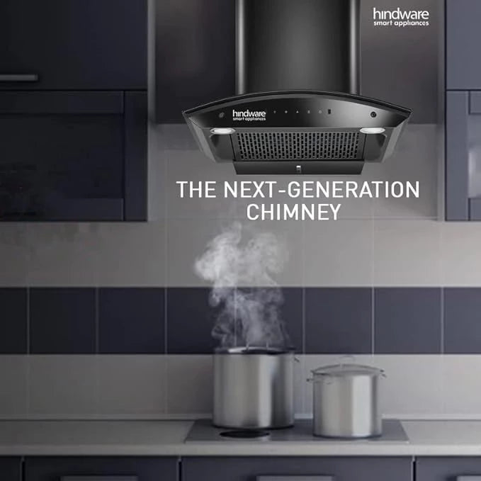 Hindware Divina 60 C BLK Auto-Clean Chimney 1200 m³/hr, Motion Sensor & Touch Ctrl