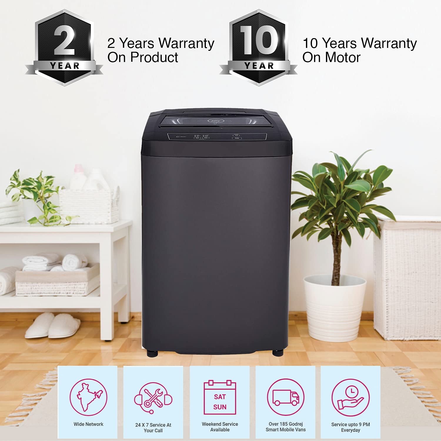 Godrej 6 Kg 5 Star Fully-Automatic Top Loading Washing Machine (WTEON 600 5.0 A GPGR, Graphite Grey)