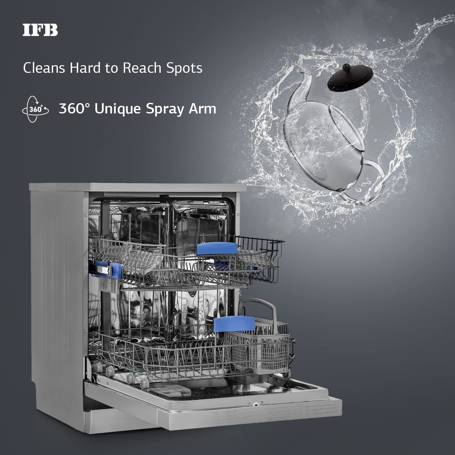 IFB 12 Place Settings ‎Hot water wash Free Standing Dishwasher (Neptune VX1, Graphite Grey, In Built Heater with Hygienic Steam Drying, Perfect for Indian Utensils)