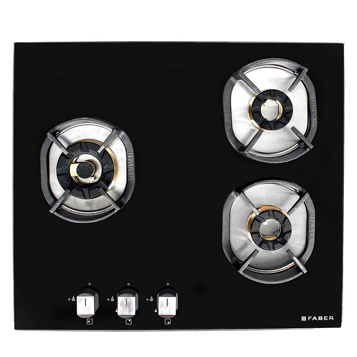 Faber Mild Steel Hobtop Nexus Ht603 Crs Br Ci 3 Brass Burner Auto Electric Ignition Glass Top (Black)