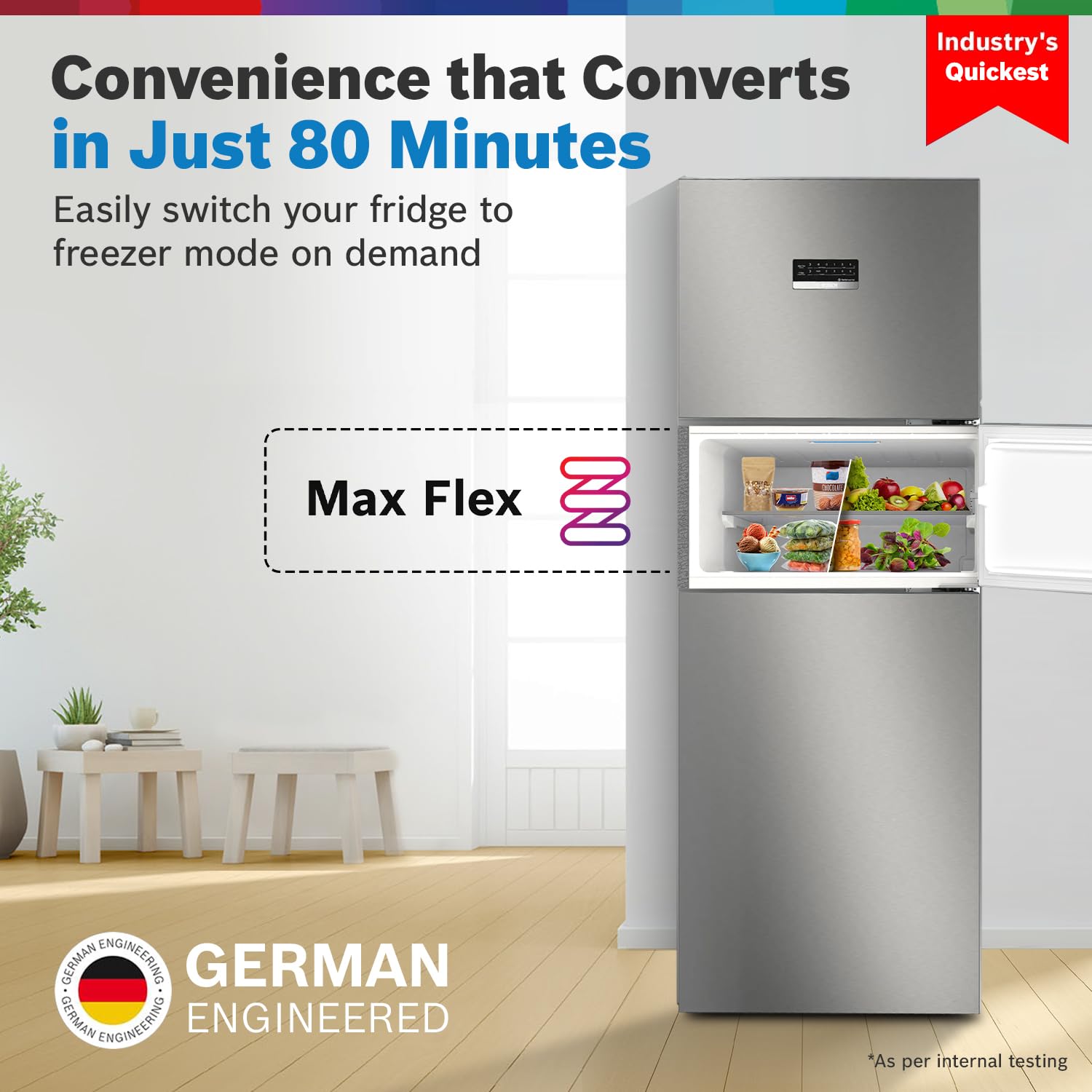 Bosch MaxFlex CMC33S03NI 302L 3 Star Inverter Fridge (8-in-1 Convertible, UV Shield, VitaFresh)