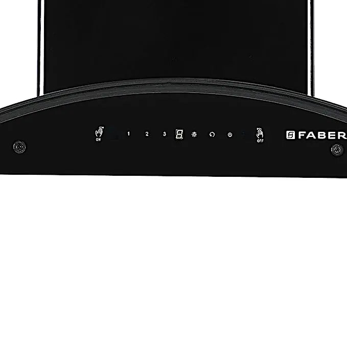 Faber 60 cm 6 way Silent Suction, 1250 m³/hr Auto-Clean curved glass Kitchen Chimney (HOOD ORIENT SMART 3D IND HC SC EBK 60, Filterless technology, Touch Control & Gesture Control, Black)