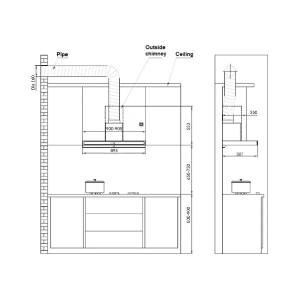 Hafele DATURA NEO 90 90cm Wall Mount Chimney - Sleek and Efficient
