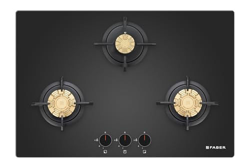 Faber 3 Burner 78cm Hob |Auto-Ignition| HOB PRIME HT783 CRS BR CI AI |Metal Knobs| Cast Iron Pan Support|Hob/Cooktop Hybrid|Black Glass Finish |5 Yrs Warranty on Glass,Valve & 2 Yrs on Burner
