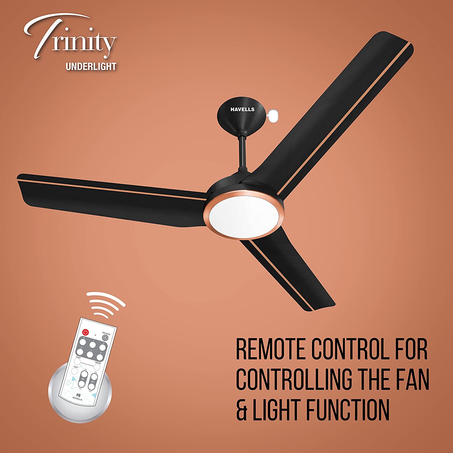 Havells Trinity Underlight 1200mm Ceiling Fan Dusk LT Copper
