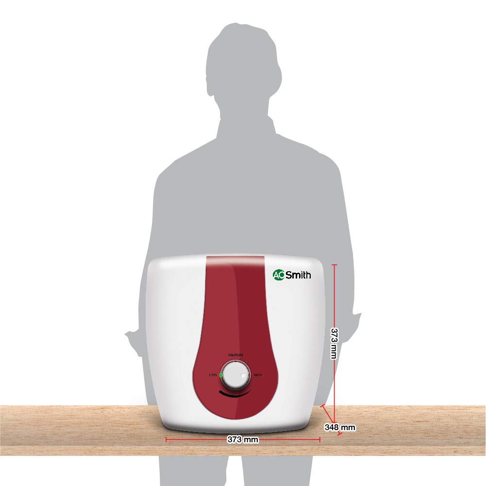AO Smith HSE-SGS-015 Storage 15 Litre Vertical Water Heater White Body Red Panel 4 Star