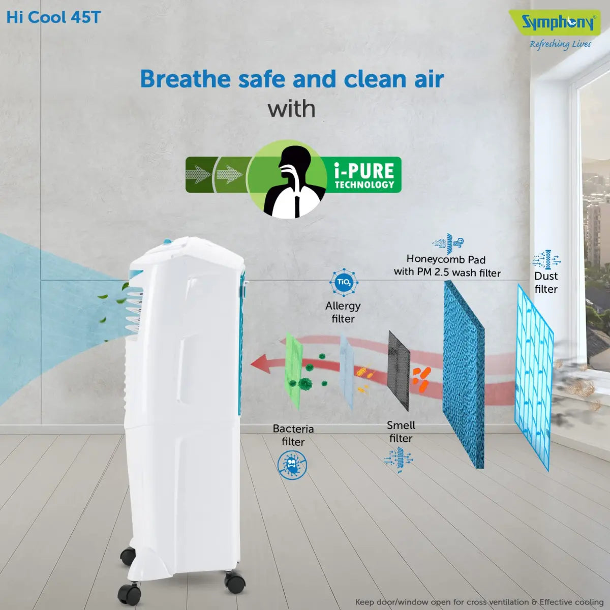 Symphony Hicool 45T Personal Air Cooler for Home with Honeycomb Pad (45L, White)