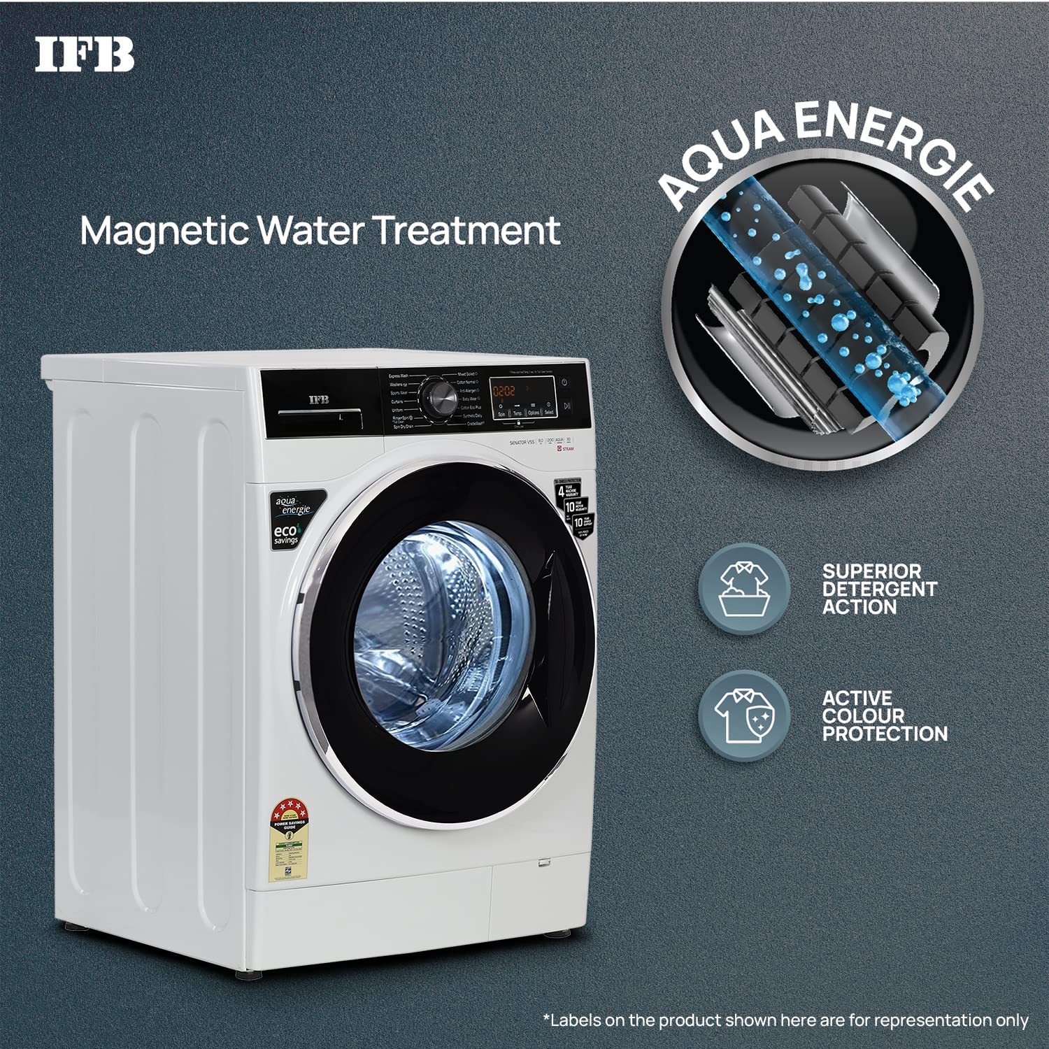 IFB 8 Kg 5 Star Front Load Washing Machine 2X Power Steam (Senator VSS 8012, White & Black, In-built Heater, 4 years Comprehensive Warranty)