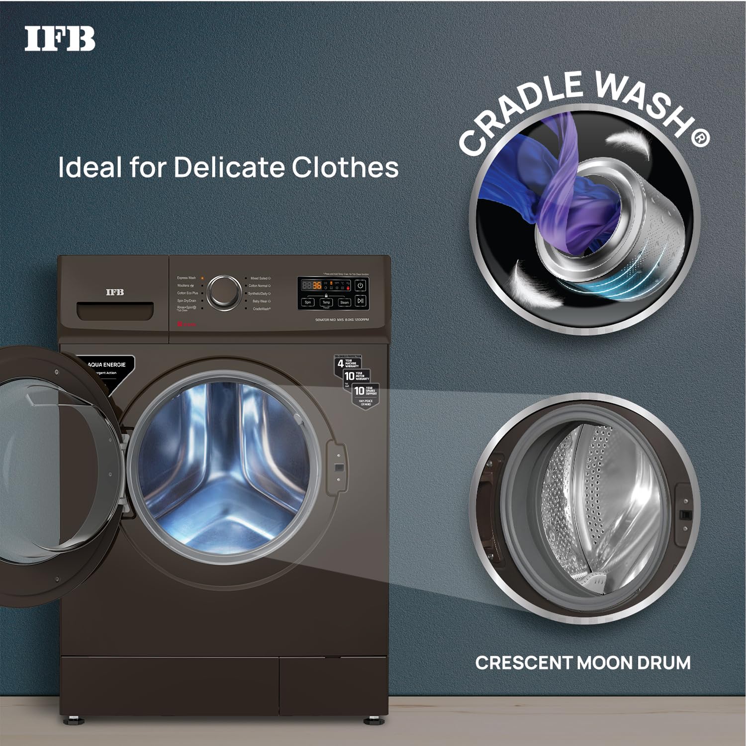 IFB 8 Kg 5 Star AI Powered Fully Automatic Front Load Washing Machine, 2X Power Steam (SENATOR NEO MXS 8012, 2023 Model, Mocha, In-built Heater, 4 years Comprehensive Warranty)