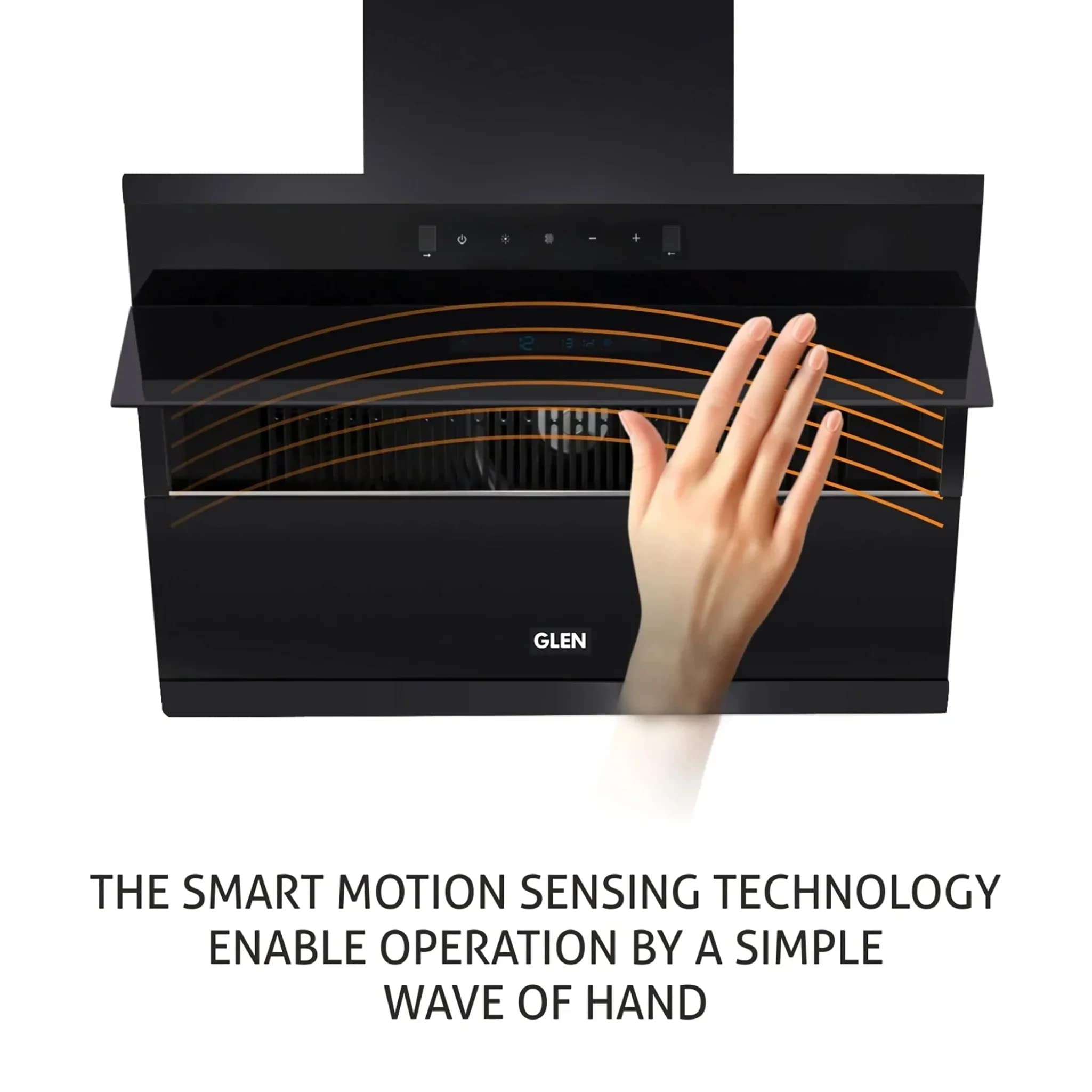 Glen Auto Clean Glass Filterless Chimney With Touch Controls With Motion Sensor, Wave And Start 1200 M3/H 90Cm, 1 Year On Product, 5 Year On Motor, Black (6073SXAC90)