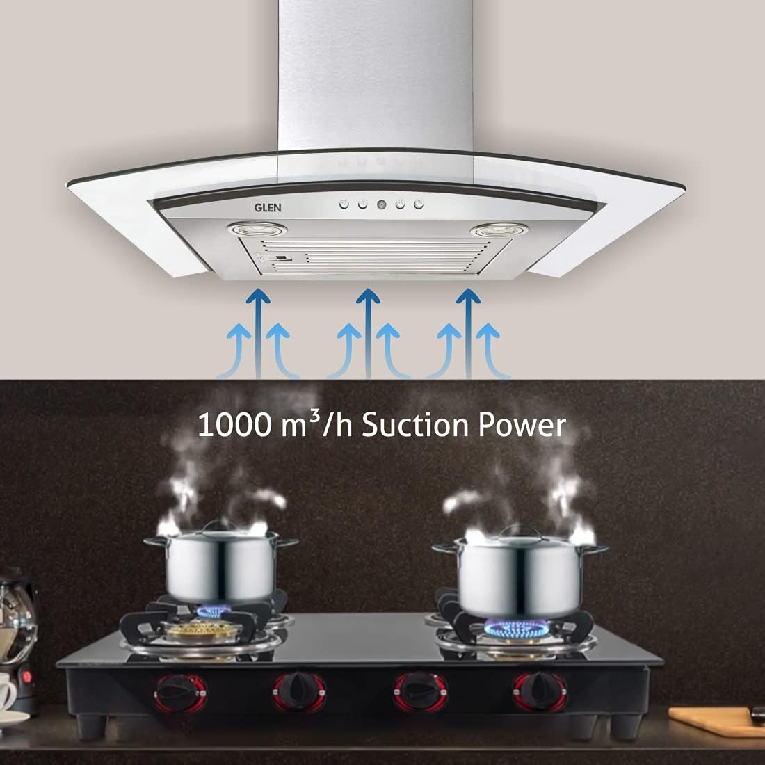 Glen Kitchen Chimney Baffle Filter 60 cm 6071 EX - Stainless Steel, Push Button