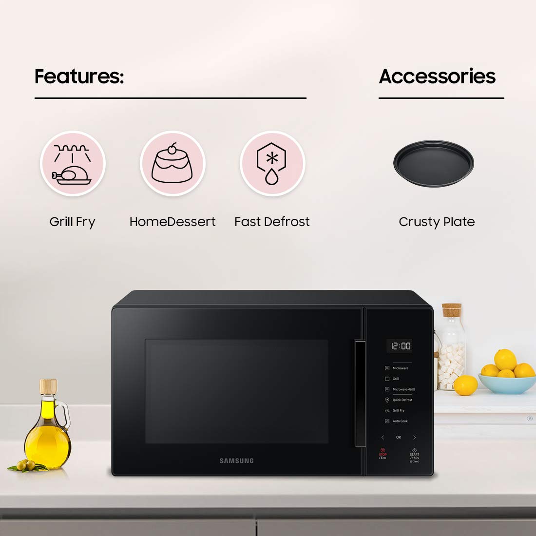 Samsung 23 L Grill Baker Series Microwave Oven (MG23T5012CK/TL, Black, With Crusty Plate)