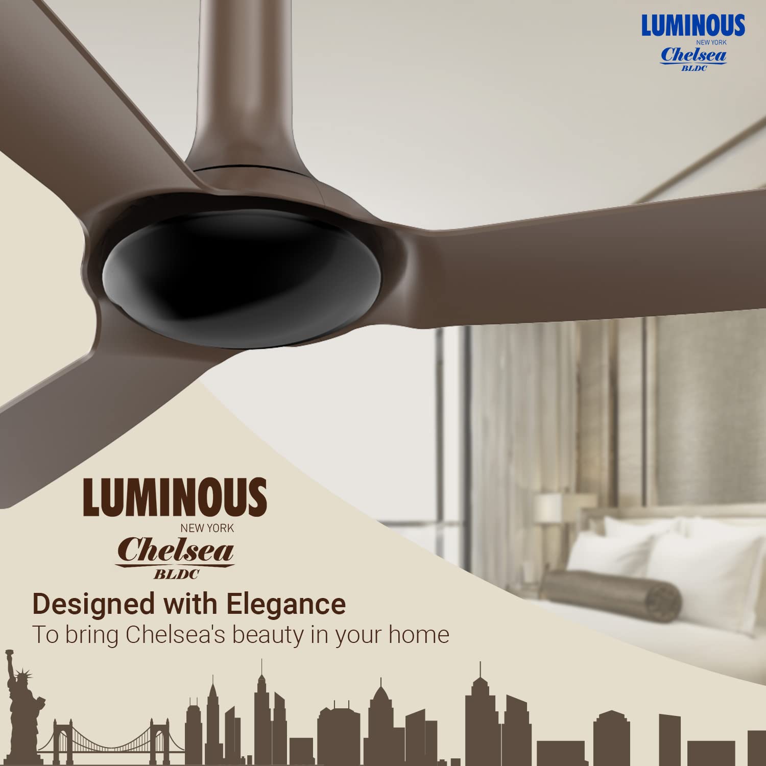 Luminous New York Chelsea 1200MM Ceiling Fan Caramel Brown