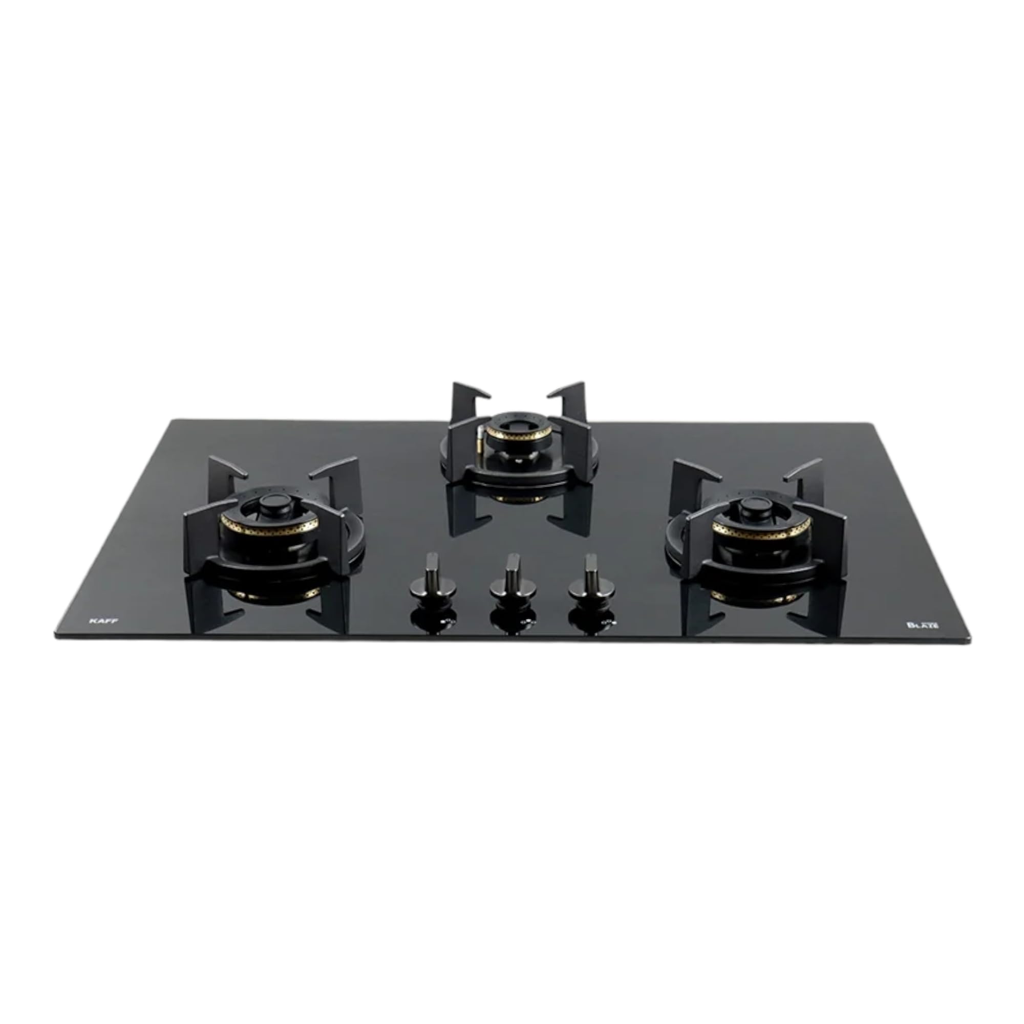 KAFF BZ 783 Built-in Hob | Auto Ignition | 3 High Efficiency Forged Brass Burners Coated in Black | 8 Mm Thick Black Tempered Glass with Round Edges | Metal Knob