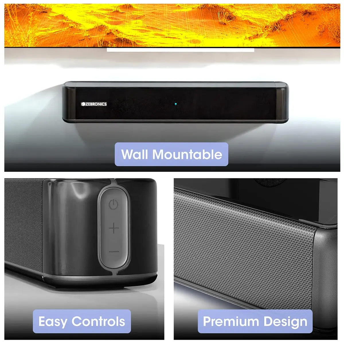 ZEBRONICS Juke BAR 4050 Compact soundbar with 10.16cm (4”) subwoofer, 75W RMS, HDMI ARC, Optical, Bluetooth v5.0, Remote Control, LED Indicator and Wall mountable