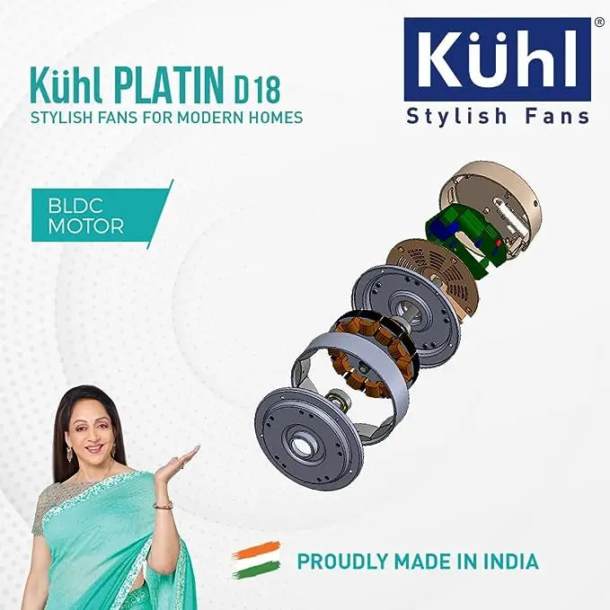 KUHL Platin D18 Stylish BLDC Fan | Low Power 30W | High Air Flow | 8 Aerodynamic ABS Blades | Low Noise | Down Light | 1200 mm sweep | Operate on Remote-Mobile-Alexa | Reverse Mode |5 Star Rated| Brow