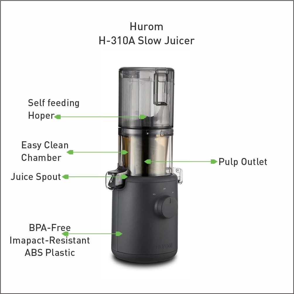 Hurom H310A Self-Feeding Cold Press Whole Slow Juicer All-in-1 multi-screw Technology from soft or hard fruits/vegetables to ice cream Made in Korea Charcoal