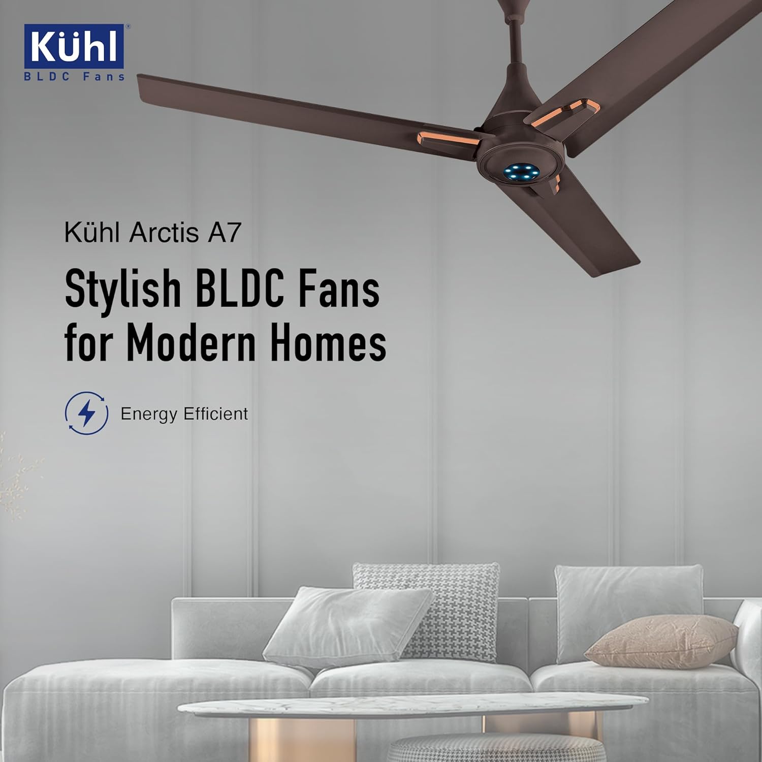 KUHL Arctis A7 1200mm BLDC Ceiling Fan with Remote | BEE 5 Star & ISI Marked | 65% Power Savings | High Air Delivery & LED Indicators