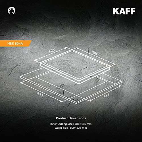 KAFF HBR 804 Built-in Hobs 4 Burners, Auto Electric Ignition Glass Top, 80 CM, Powerful Brass Burners, 8 MM Thick Toughened Glass, Enamelled Matt Grills (Black)