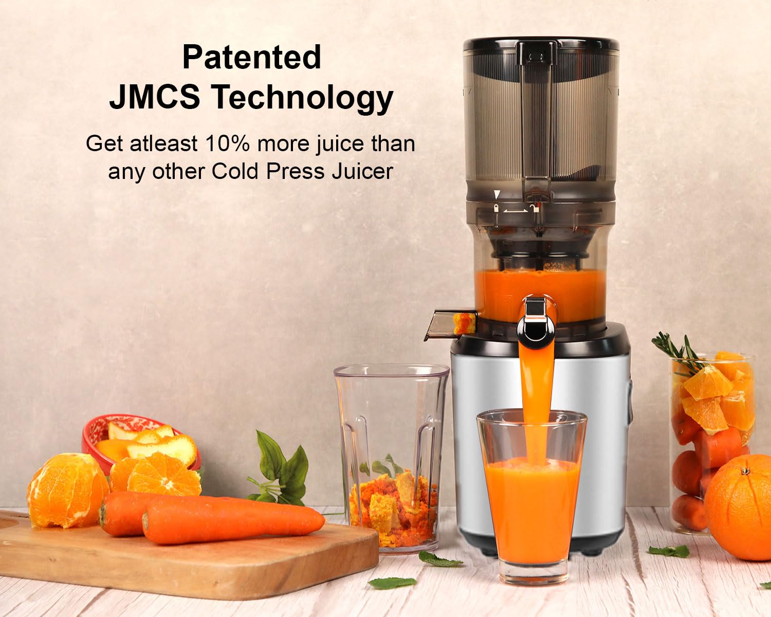 Kuvings AUTO6 Silver Hands-Free Cold Press Juicer with Automatic Fruit Cutting Technology