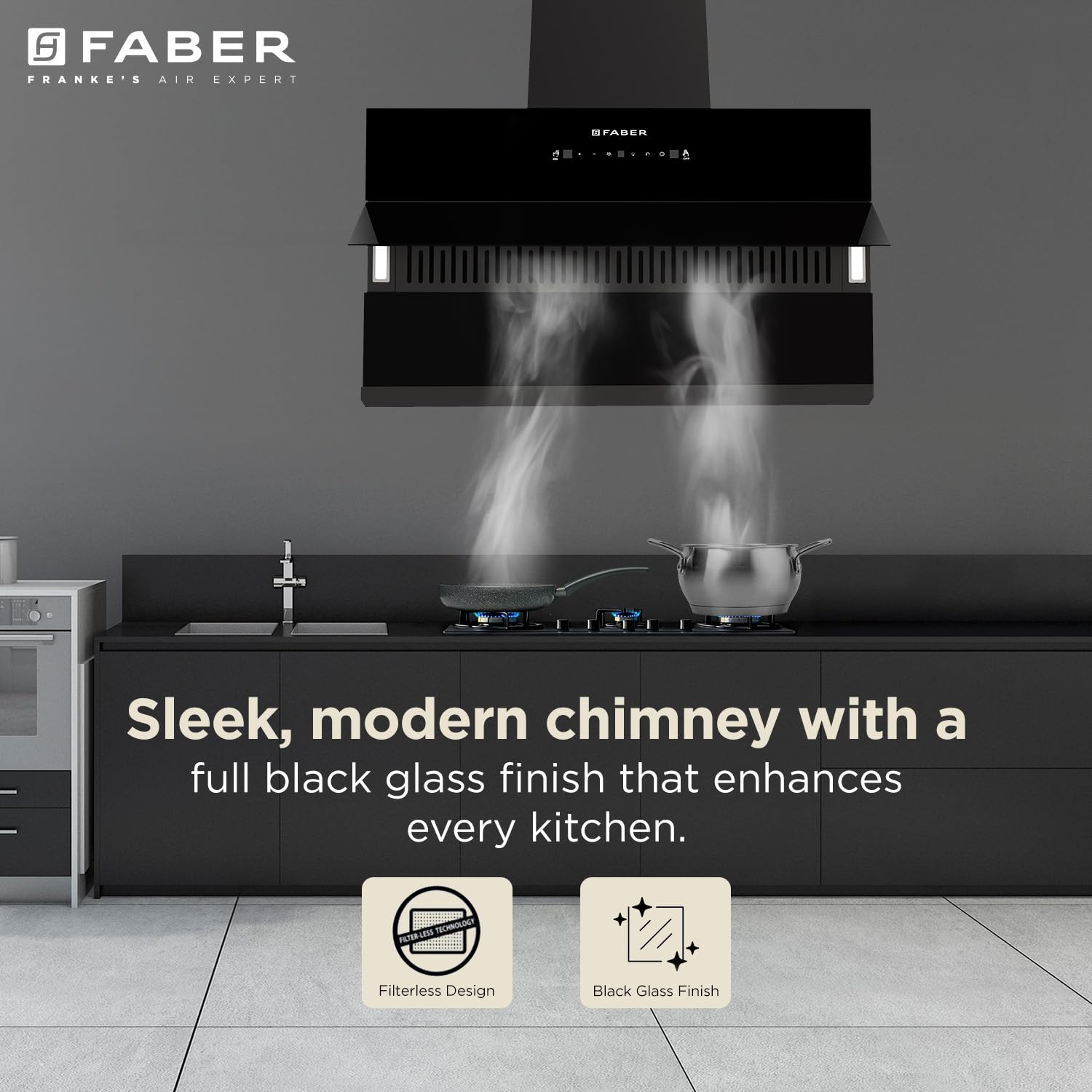 Faber Energy 90cm BLDC Chimney|1500m³/hr|9 Speed|Silent Hood|Efficient|Filterless|Touch&Gesture Control