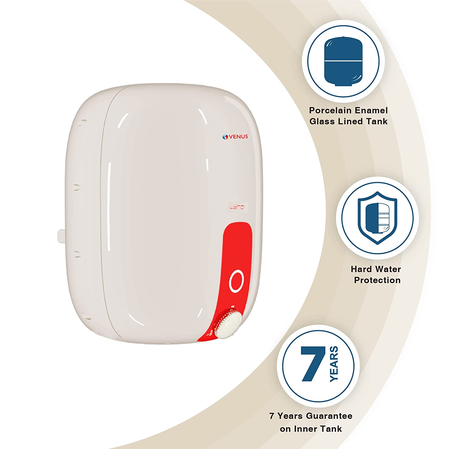 Venus Lyra 10R 10-Litre Storage Water Heater (Ivory/Red, BEE Star Rating - 4 Stars)