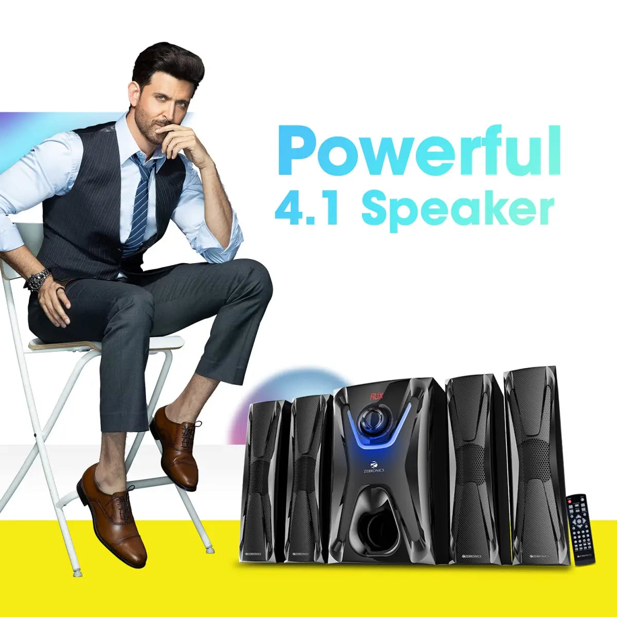 Zebronics Zeb-Sonata 4.1 Channel Home Theater Speaker with Subwoofer Supporting Bluetooth 5.0/USB Slot/AUX/Built in FM Radio, Remote Control, RGB Lights, LED Display