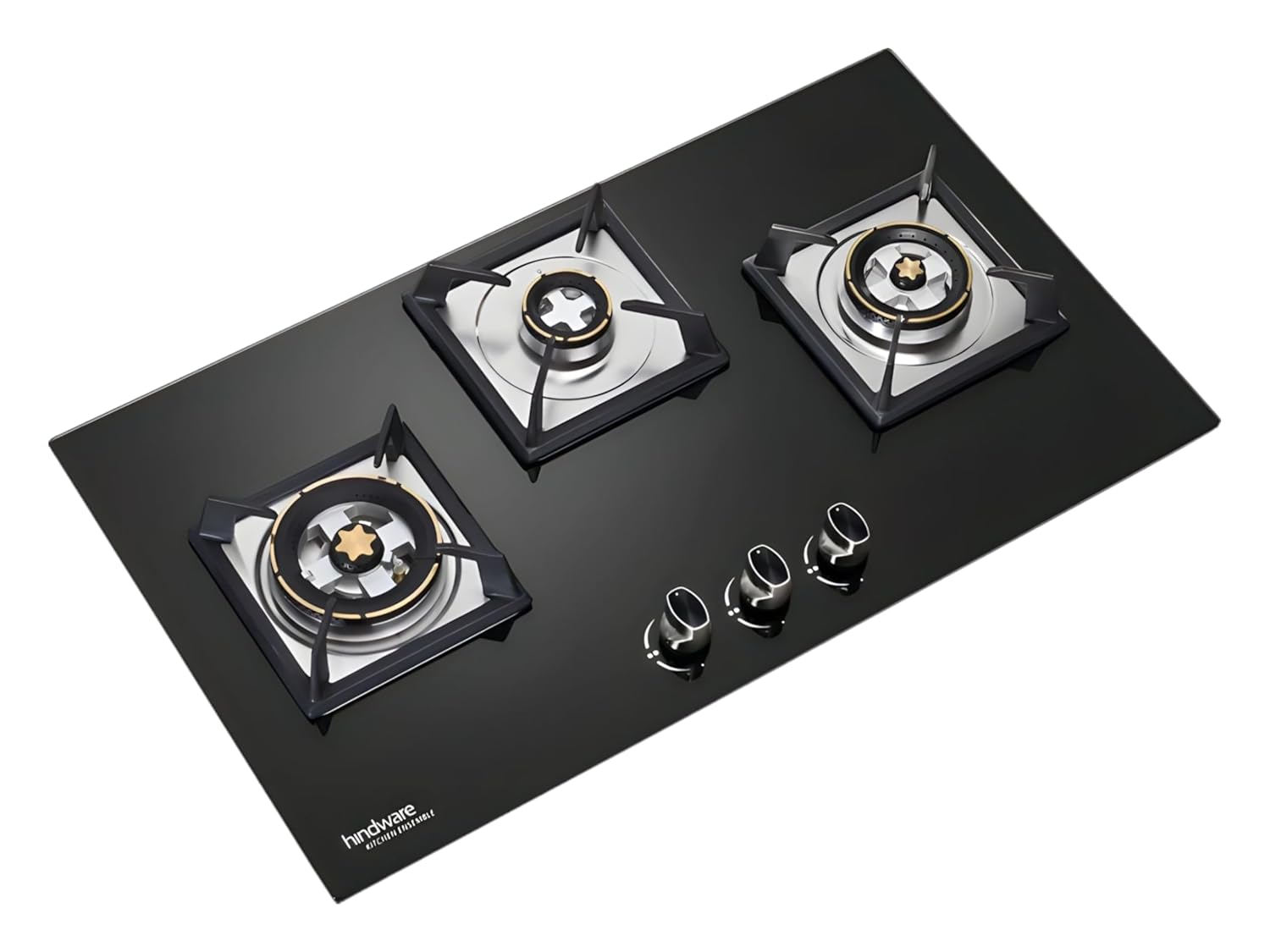 Hindware Elisa Plus 3B 78 | Brass Burner | Auto Ignition | Metal Knobs | 8 mm Toughened glass | Hob 3 Burners 78cm (Matt Black)