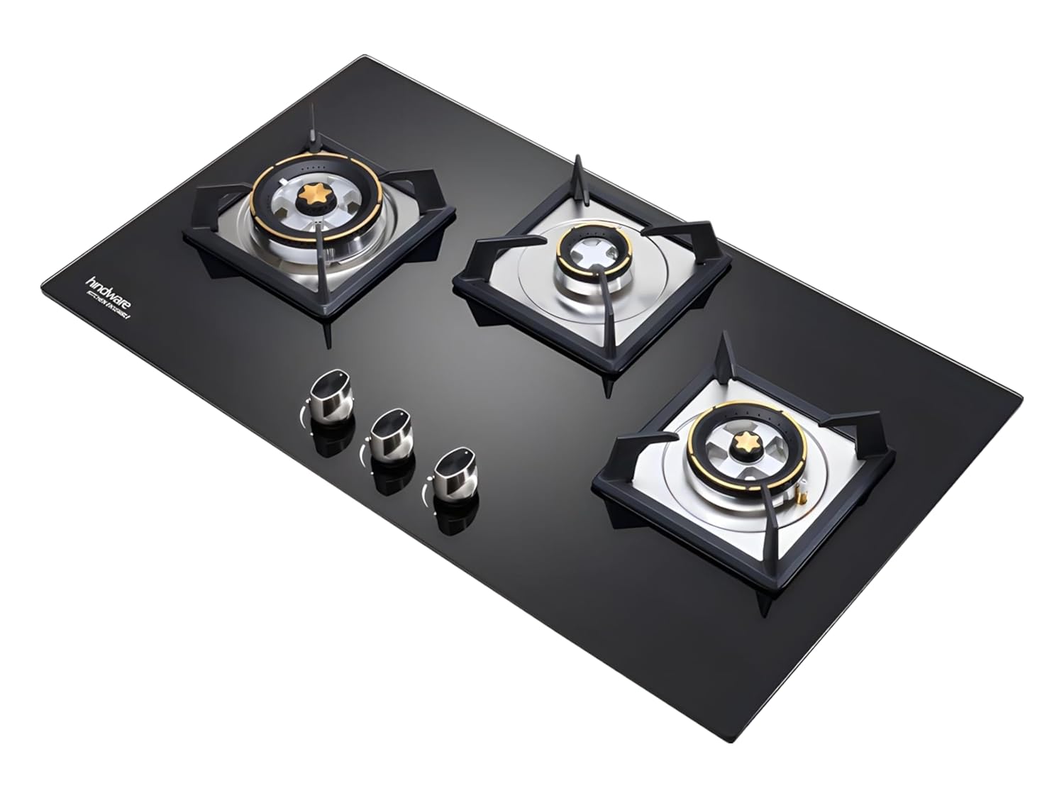 Hindware Elisa Plus 3B 78 | Brass Burner | Auto Ignition | Metal Knobs | 8 mm Toughened glass | Hob 3 Burners 78cm (Matt Black)