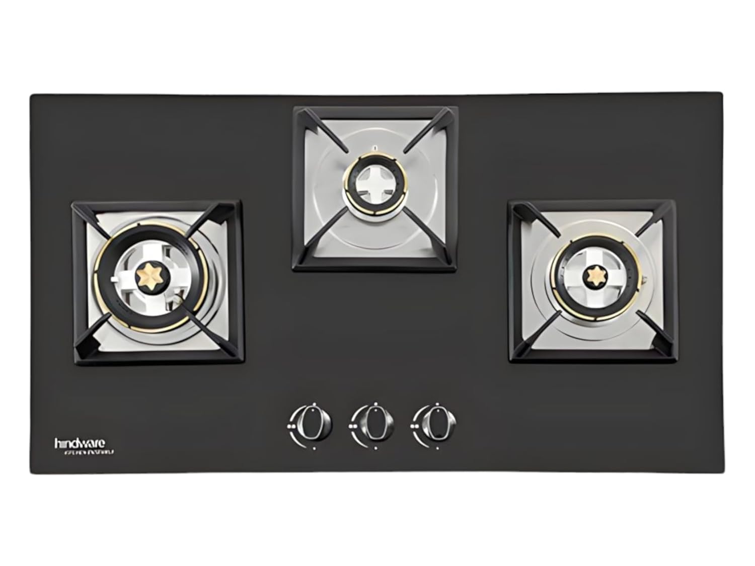 Hindware Elisa Plus 3B 78 | Brass Burner | Auto Ignition | Metal Knobs | 8 mm Toughened glass | Hob 3 Burners 78cm (Matt Black)