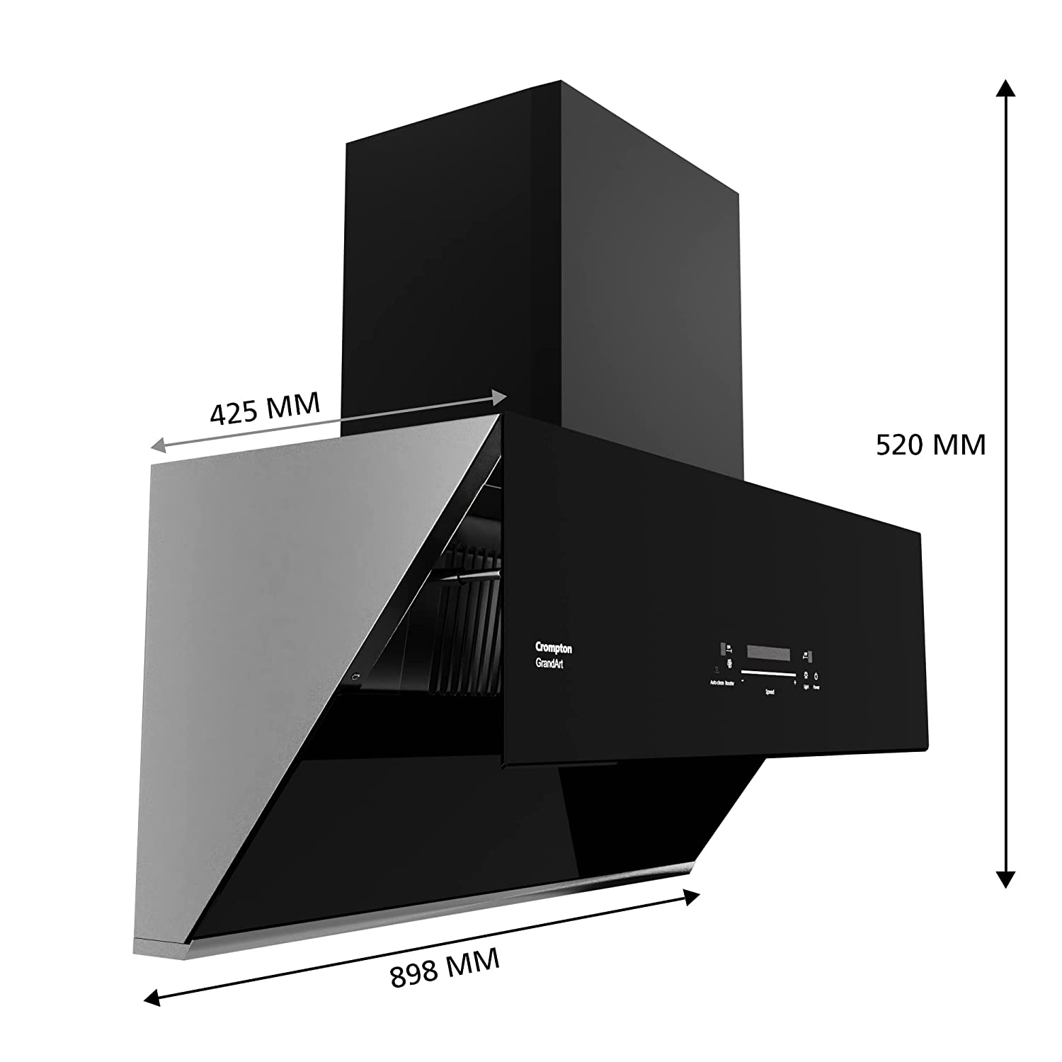 Crompton GrandArt Inverter Motor Inclined 90cm Chimney Filterles (Black), Free installation&Ducting kit,2040 m³/hr